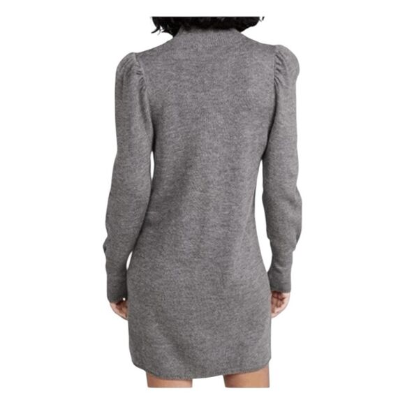 WAYF Lola Puff Sleeve Sweater Dress Gray Knit Mini Mock Neck Pull-Over S - Picture 7 of 12